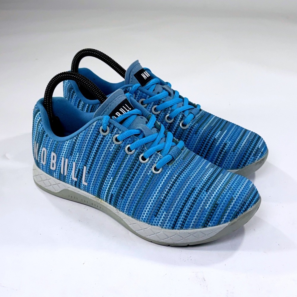 NOBULL Superfabric Trainer Sneakers Men 6.5 Women 8 Blue Striped Gym Unisex Shoe